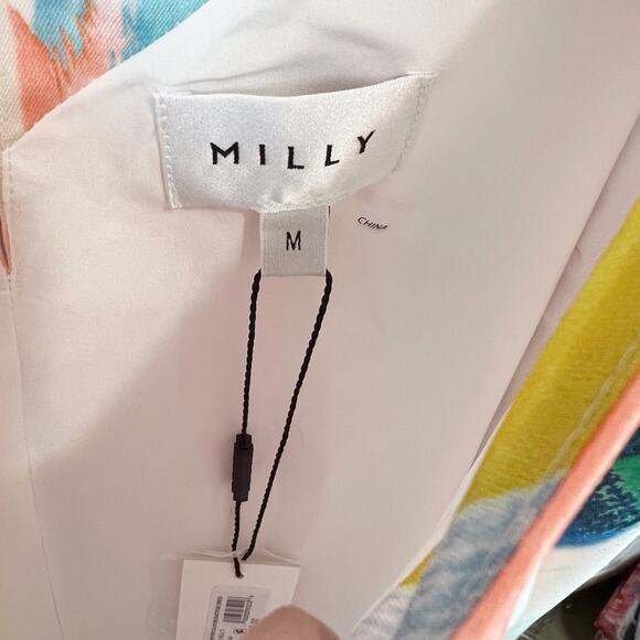 Milly NWT Becca Watercolor Brushstroke Print V-Neck Midi Dress Size Medium - Picture 7 of 7